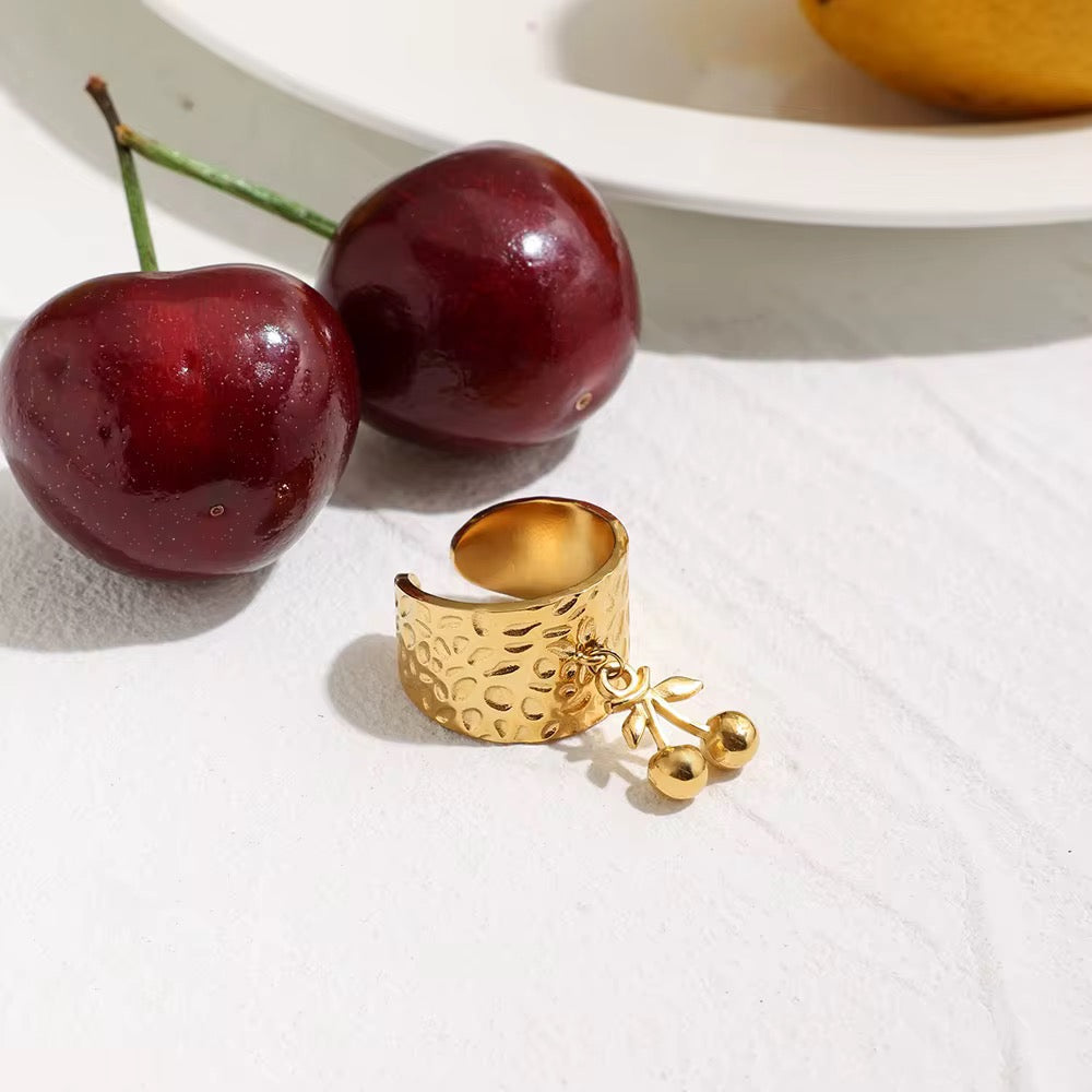 Orek Hammered Cherry Ring — alternate angle, anti-tarnish gold plated