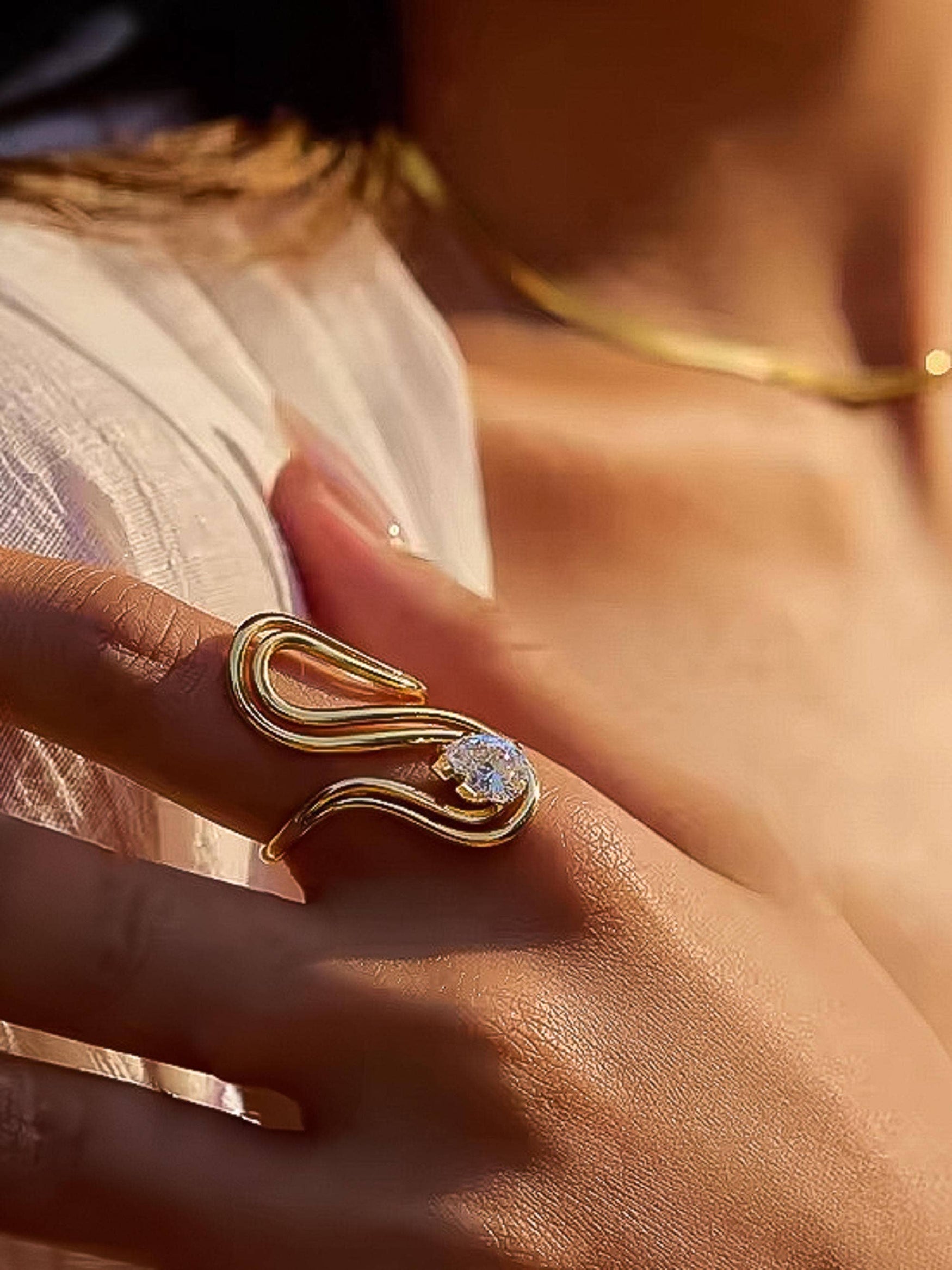 OREK Aira Dual Form Ring Anti Tarnish Gold Plated Jewelry 2.5 Micron Premium Finish Long Lasting with 1 Year Exchange Warranty