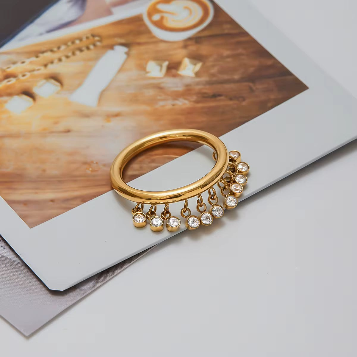 OREK Zircon Tassel Charm Ring Anti Tarnish Gold Plated Jewelry 2.5 Micron Premium Finish Long Lasting with 1 Year Exchange Warranty