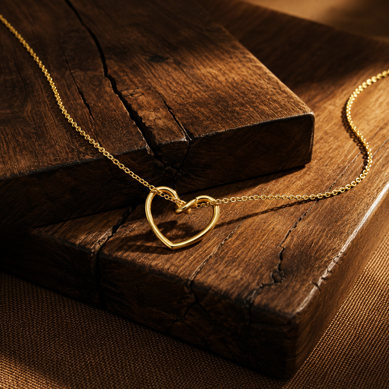 Close-up of Orek Arelia Pure Heart Necklace necklace detail, a hollow-out heart pendant on a delicate