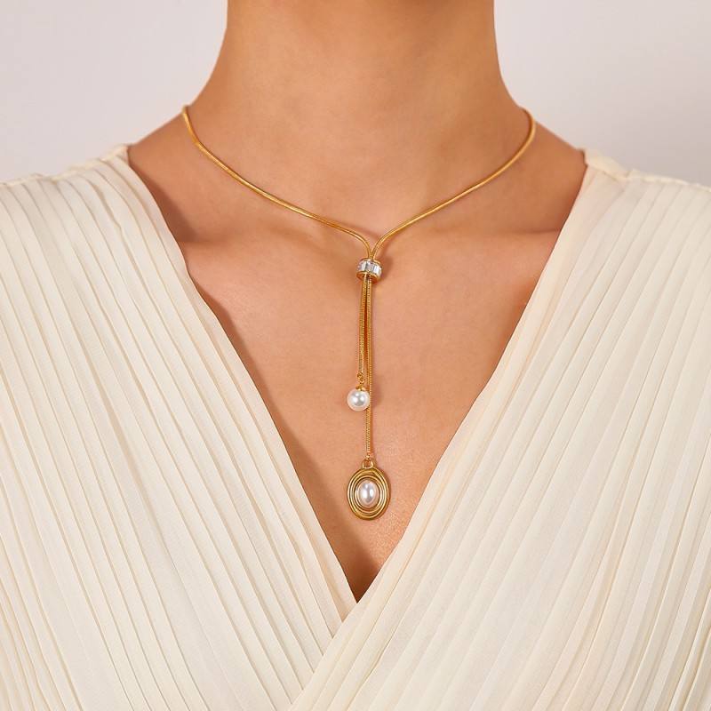 Orek Evara Pearl Oval Necklace worn — pendant necklaces for Daily wear
