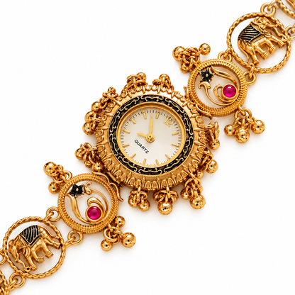 Rajsi Kundan Elephant & Peacock Heritage Bracelet Watch