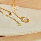 Orek Evara Pearl Oval Necklace detail view, anti-tarnish gold plated