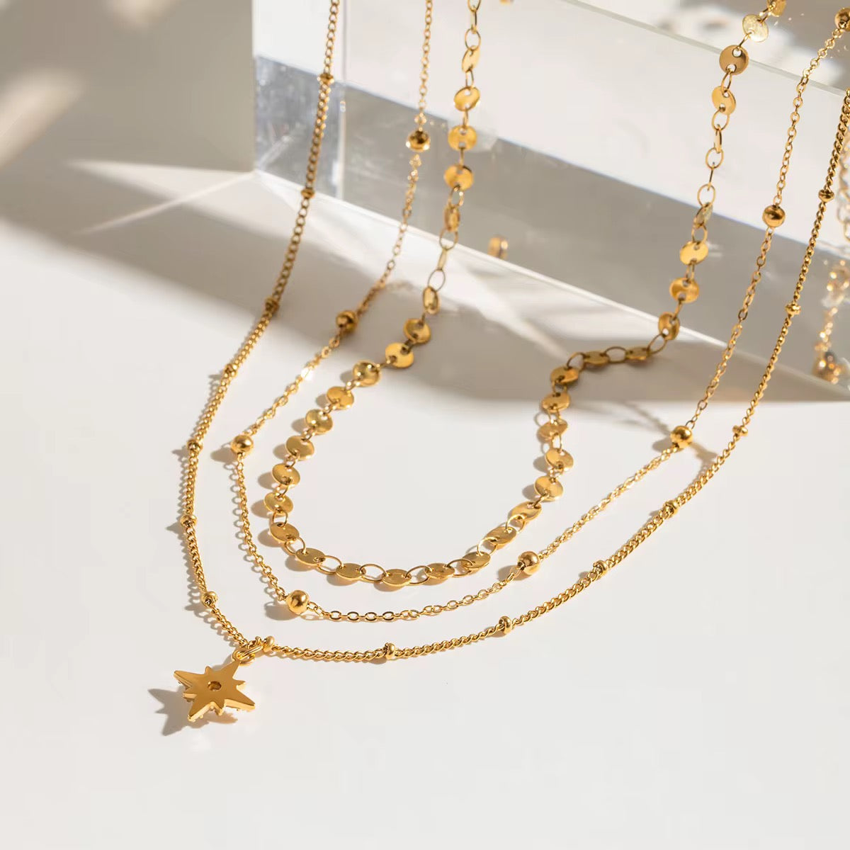 Orek Aira Star Layers Necklace Model wearing Orek Aira Star Layers Necklace