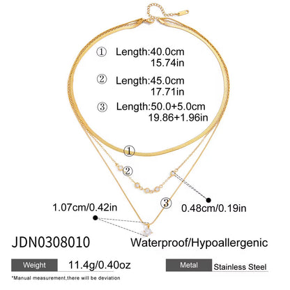 Orek Elia Luxe Layers Necklace detail view, anti-tarnish gold plated