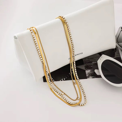 Front view of Orek Elia Square Layers Necklace