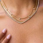 Model wearing Orek Elia Square Layers Necklace