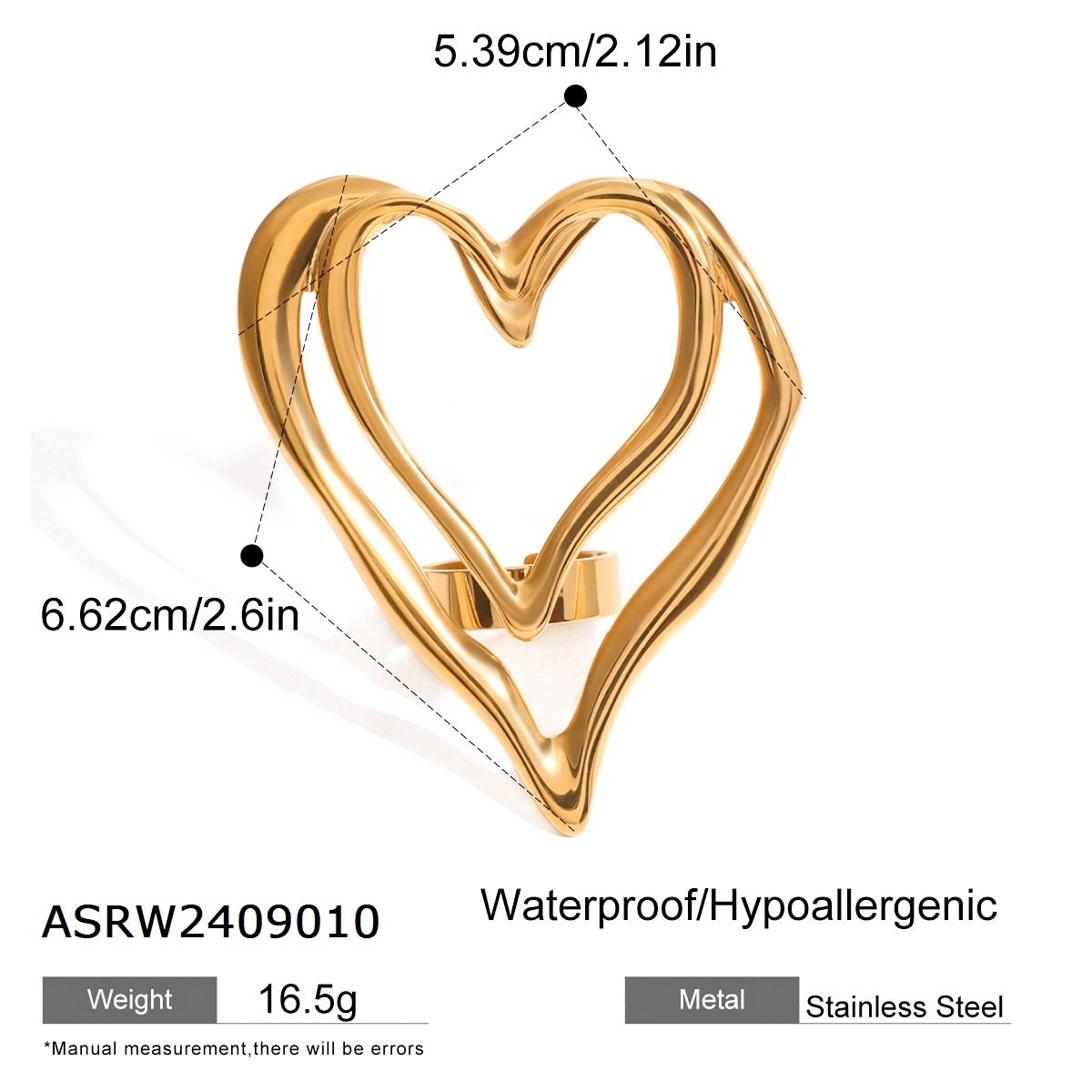 Detailed view of Orek Eternal Flow Heart Ring with premium 2.5 micron gold plating