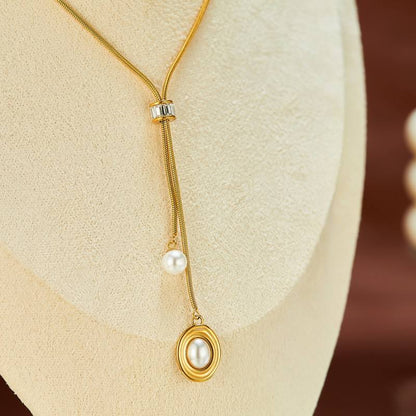 Orek Evara Pearl Oval Necklace, hypoallergenic 2.5 micron stainless steel, anti-tarnish & waterproof, 1 Year Exchange