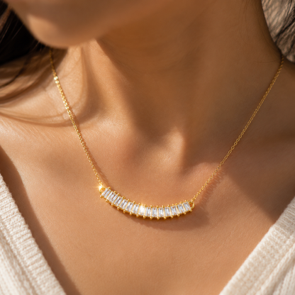 Close-up of Orek Evara Pure Light Necklace with premium platinum-plated finish