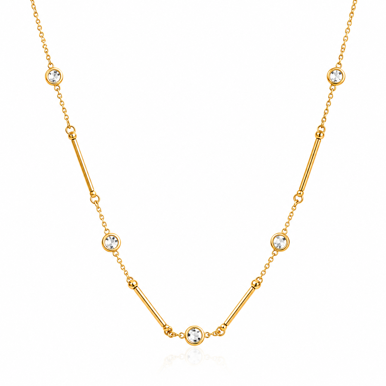 Orek Ira Linear Charm Necklace — alternate angle, anti-tarnish gold plated