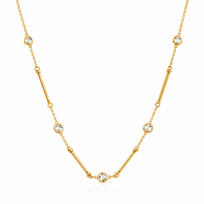 Orek Ira Linear Charm Necklace — alternate angle, anti-tarnish gold plated