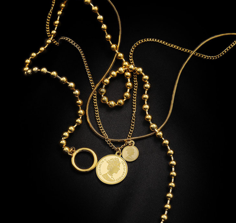 Orek Layered Gold Coin Pendant Necklace worn — pendant necklaces for Festive