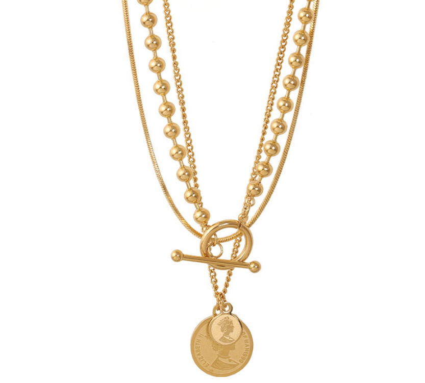Orek Layered Gold Coin Pendant Necklace waterproof layered necklace for women
