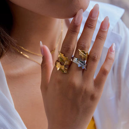 Orek Leaf-inspired gold plated ring 