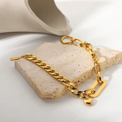 Orek Luna Heart Link Bracelet — alternate angle, anti-tarnish gold plated