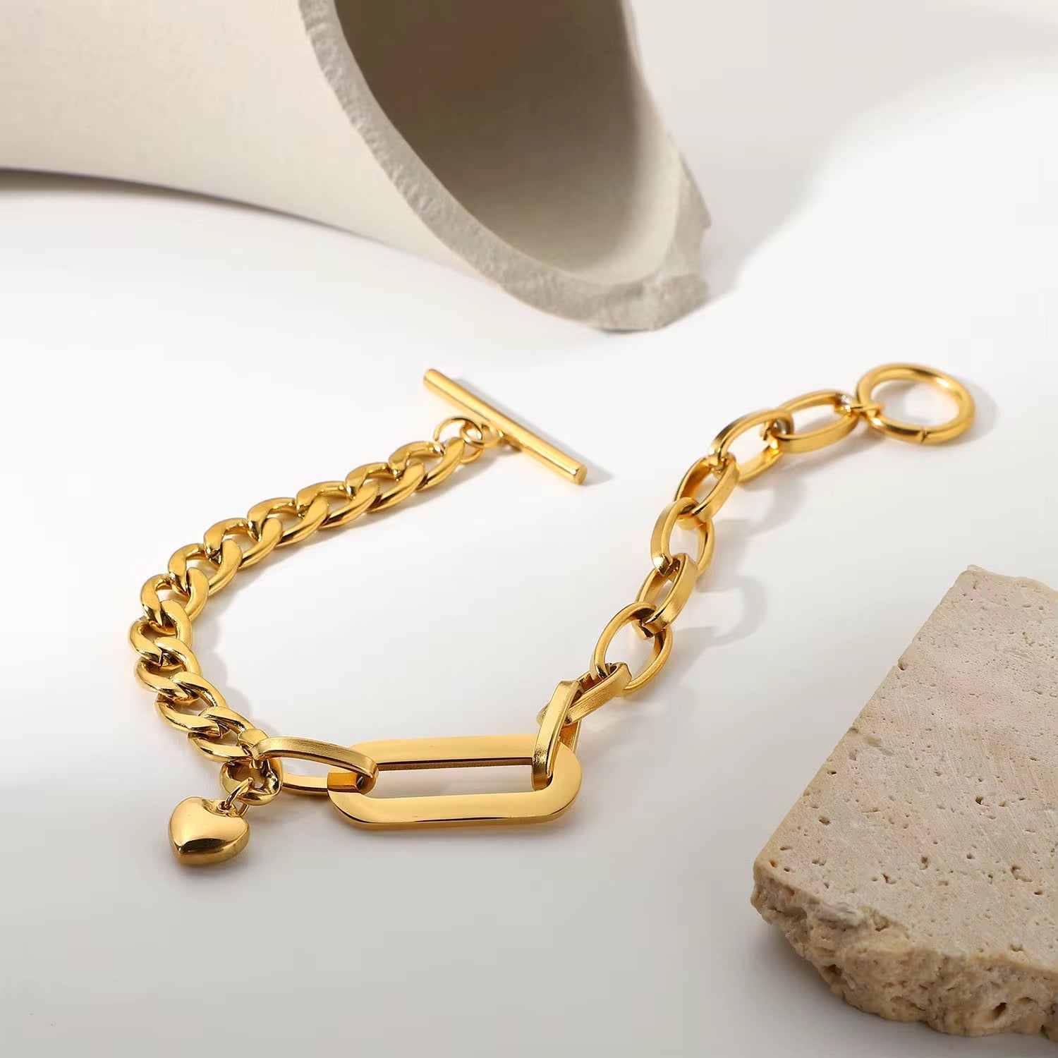 Orek Luna Heart Link Bracelet worn — chain bracelets for Daily wear