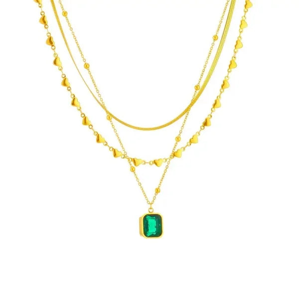 Orek Noira Heart Layers Necklace, hypoallergenic 2.5 micron stainless steel, anti-tarnish & waterproof, 1 Year Exchange