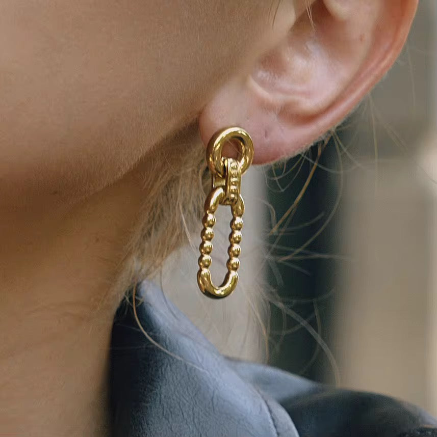Orek Nyra Oval Muse Earring — alternate angle, anti-tarnish gold plated