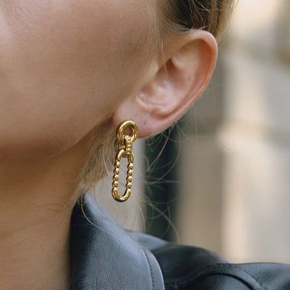 Orek Nyra Oval Muse Earring detail view, anti-tarnish gold plated