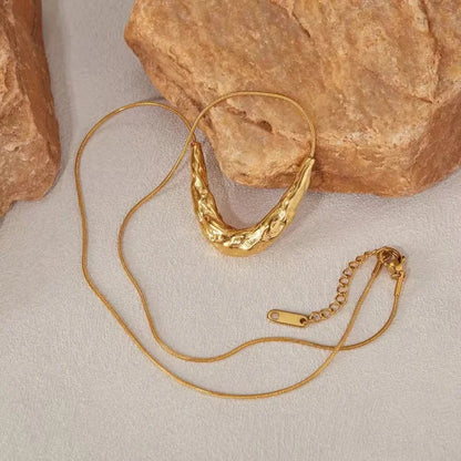 Orek Oria Hammered Calm Necklace — alternate angle, anti-tarnish gold plated