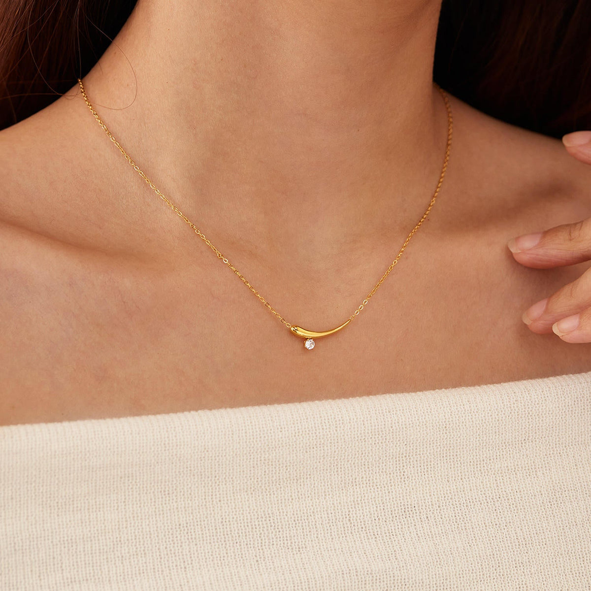 Orek Solyn Crescent Grace Necklace worn — choker necklaces for Daily wear