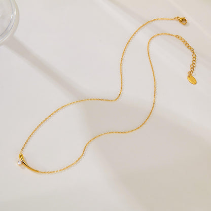 Orek Solyn Crescent Grace Necklace detail view, anti-tarnish gold plated