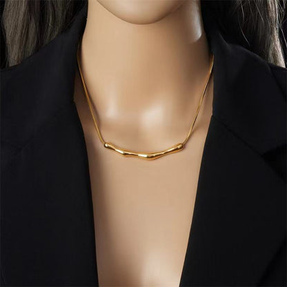 Detailed view of Orek Sora Bamboo Flux Necklace with premium 2.5 micron gold plating