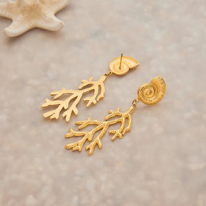 Detailed view of Orek Sora Coral Muse Dangler with anti-tarnish waterproof finish