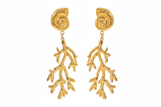 Orek Sora Coral Muse Dangler waterproof gold dangle earrings for women with coral-inspired design