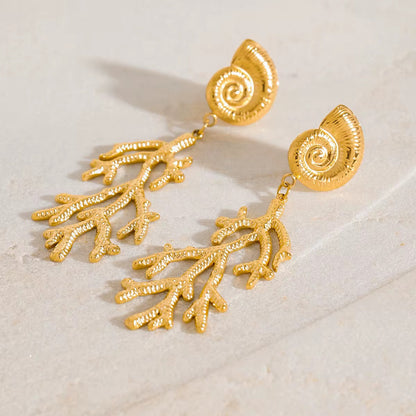 Orek Sora Coral Muse Dangler elegant gold earrings for parties, weddings and gifting