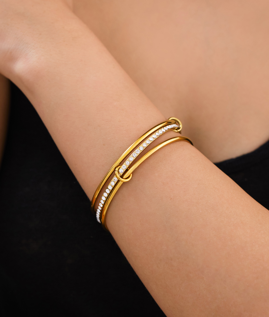 Side view of Orek Veya Trio Poise Bangle crafted with premium 2.5 micron gold plating