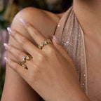 Orek Ziva Curve Stack Ring stacked with minimalist rings